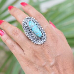 Rekha Gems Blue Copper Turquoise Ring, 925 Sterling Silver Ring, Vintage Ring , Handmade Ring, Birthday Gift, Blue Stone Ring, Boho and Hippie, Ring, Turquoise Ring, Turquoise Jewelry- BTQ-09 (9.50 US)