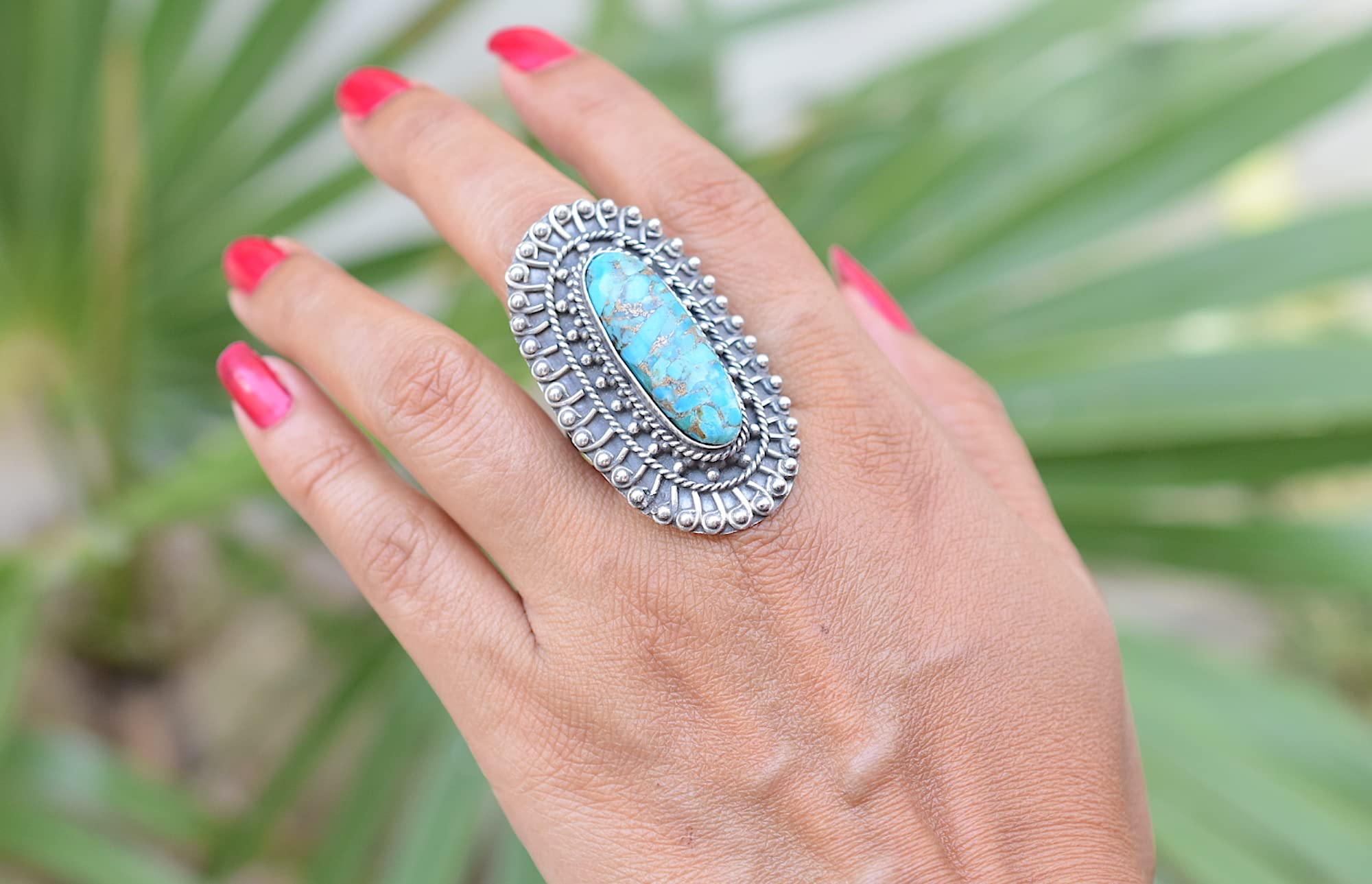 Rekha Gems Blue Copper Turquoise Ring, 925 Sterling Silver Ring, Vintage Ring , Handmade Ring, Birthday Gift, Blue Stone Ring, Boho and Hippie, Ring, Turquoise Ring, Turquoise Jewelry- BTQ-09 (9.50 US)