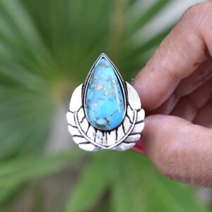 Rekha Gems Blue Copper Turquoise Ring, 925 Sterling Silver Ring, Vintage Ring , Handmade Ring, Birthday Gift, Blue Stone Ring, Boho and Hippie, Ring, Turquoise Ring, Turquoise Jewelry- BTQ-29 (8.50 US)