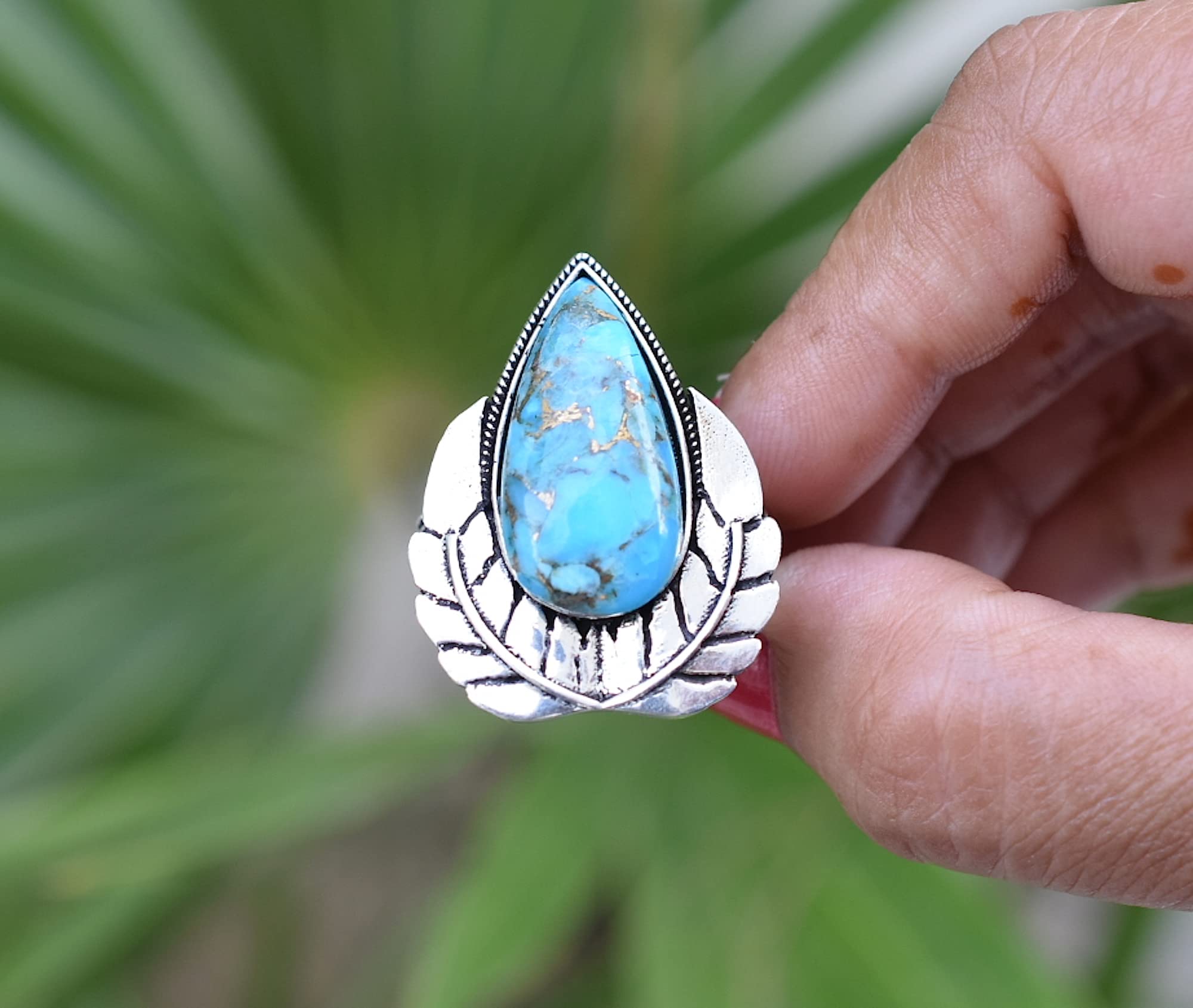 Rekha Gems Blue Copper Turquoise Ring, 925 Sterling Silver Ring, Vintage Ring , Handmade Ring, Birthday Gift, Blue Stone Ring, Boho and Hippie, Ring, Turquoise Ring, Turquoise Jewelry- BTQ-29 (8.50 US)