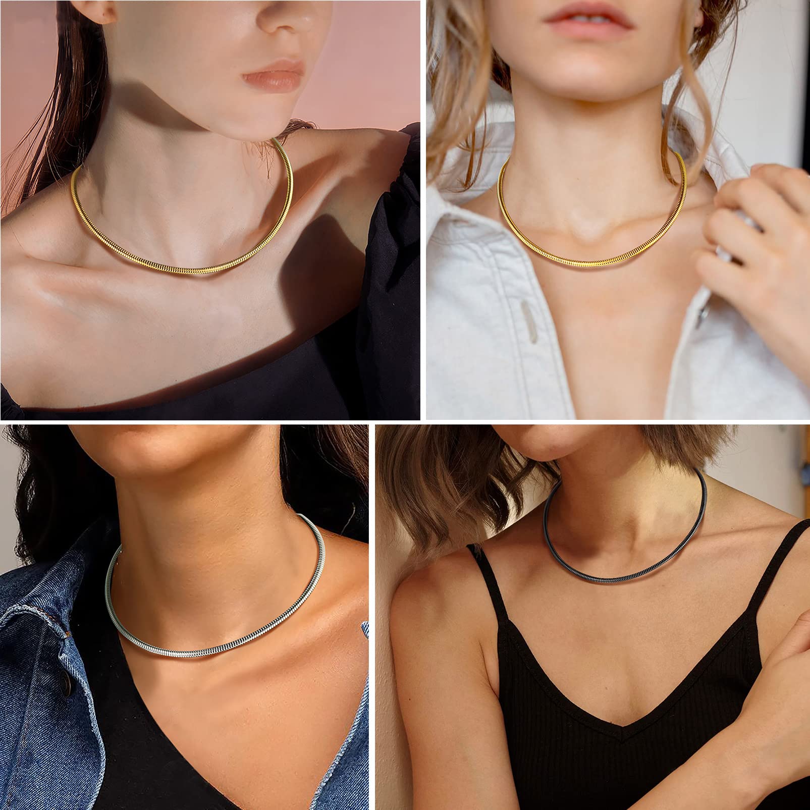 PROSTEEL Necklaces For Women Trendy Minimalist Herringbone Black Snake Chain Choker