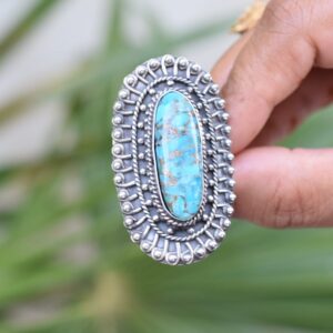 Rekha Gems Blue Copper Turquoise Ring, 925 Sterling Silver Ring, Vintage Ring , Handmade Ring, Birthday Gift, Blue Stone Ring, Boho and Hippie, Ring, Turquoise Ring, Turquoise Jewelry- BTQ-09 (9.50 US)