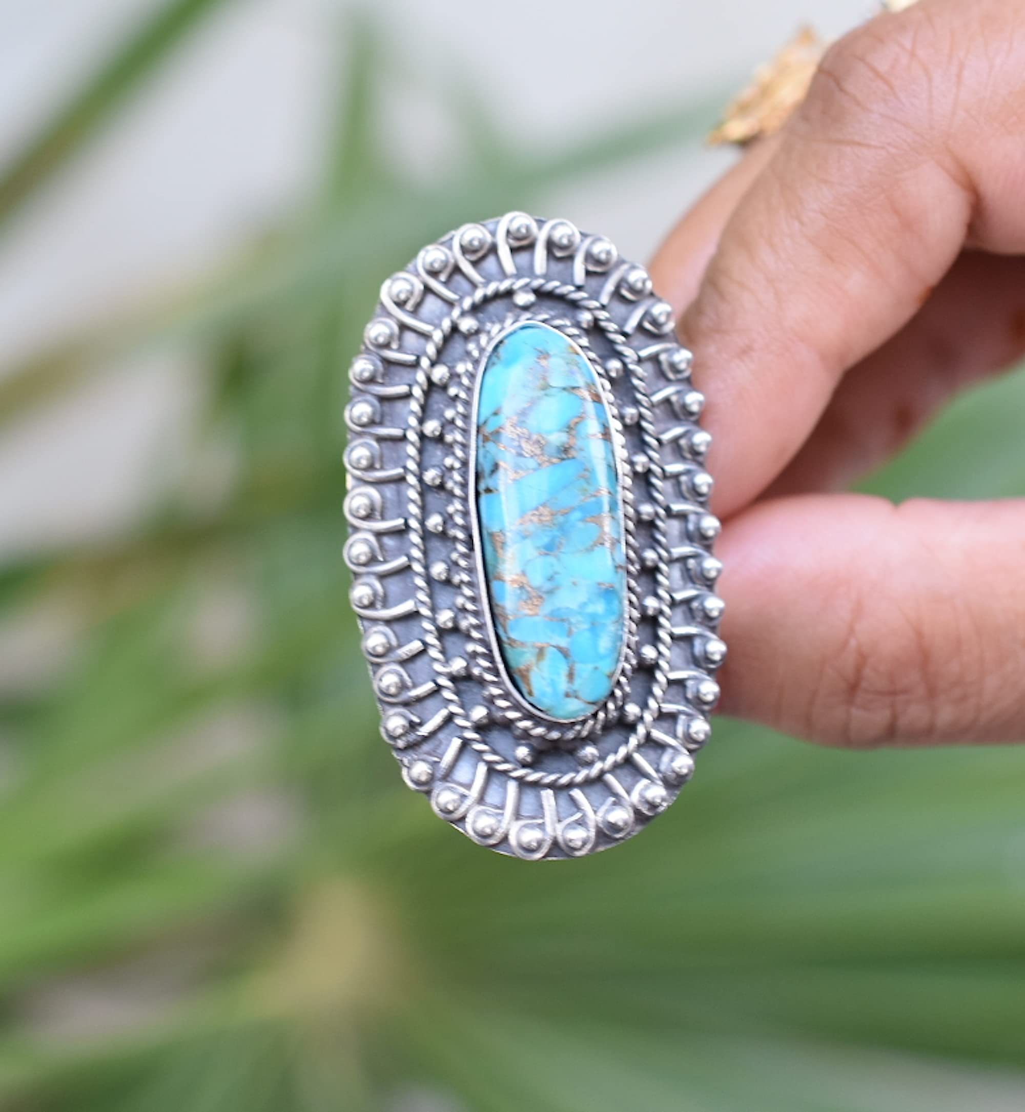 Rekha Gems Blue Copper Turquoise Ring, 925 Sterling Silver Ring, Vintage Ring , Handmade Ring, Birthday Gift, Blue Stone Ring, Boho and Hippie, Ring, Turquoise Ring, Turquoise Jewelry- BTQ-09 (9.50 US)