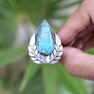 Rekha Gems Blue Copper Turquoise Ring, 925 Sterling Silver Ring, Vintage Ring , Handmade Ring, Birthday Gift, Blue Stone Ring, Boho and Hippie, Ring, Turquoise Ring, Turquoise Jewelry- BTQ-29 (8.50 US)