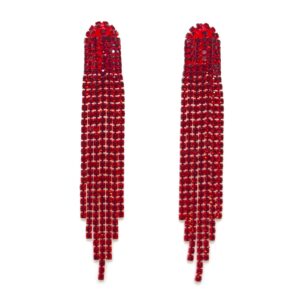 Red Chandelier Earrings for women,Long Earrings Dangle Dangling Bling Earring Crystal Rhinestone Statement Drop Tassels rhombus Earrings for Prom Fashion Jewelry