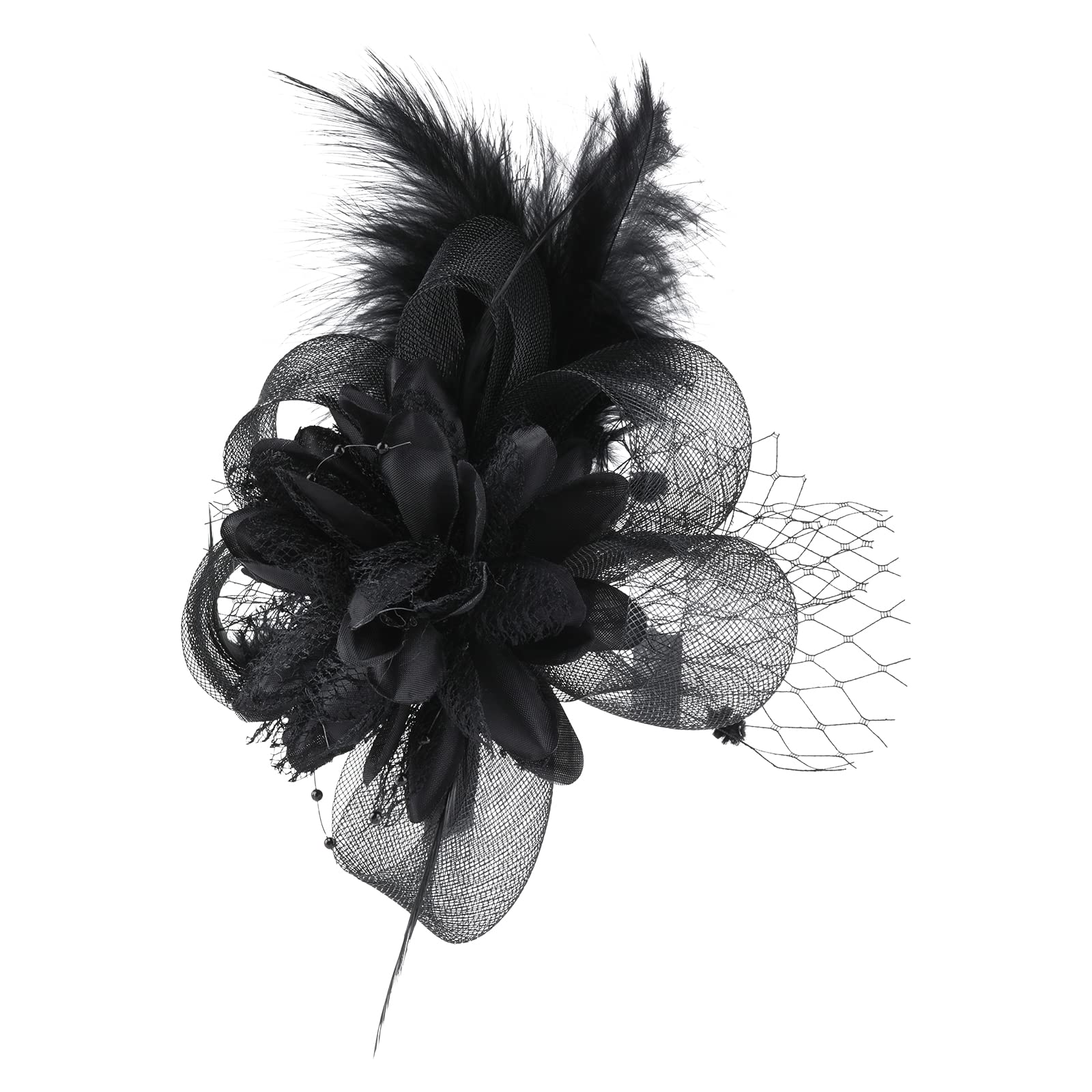 Feather Fascinators Hat for Women Wedding Headwear Flower Cocktail Church Derby Hat for Girls and Women Black