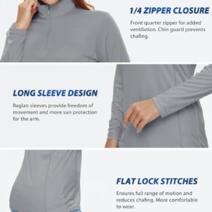 KEFITEVD UV Protection Shirts for Women Long Sleeve UPF 50+ Sun Protection Shirts Outdoor Quick Dry Hiking Shirts for Women Light Grey