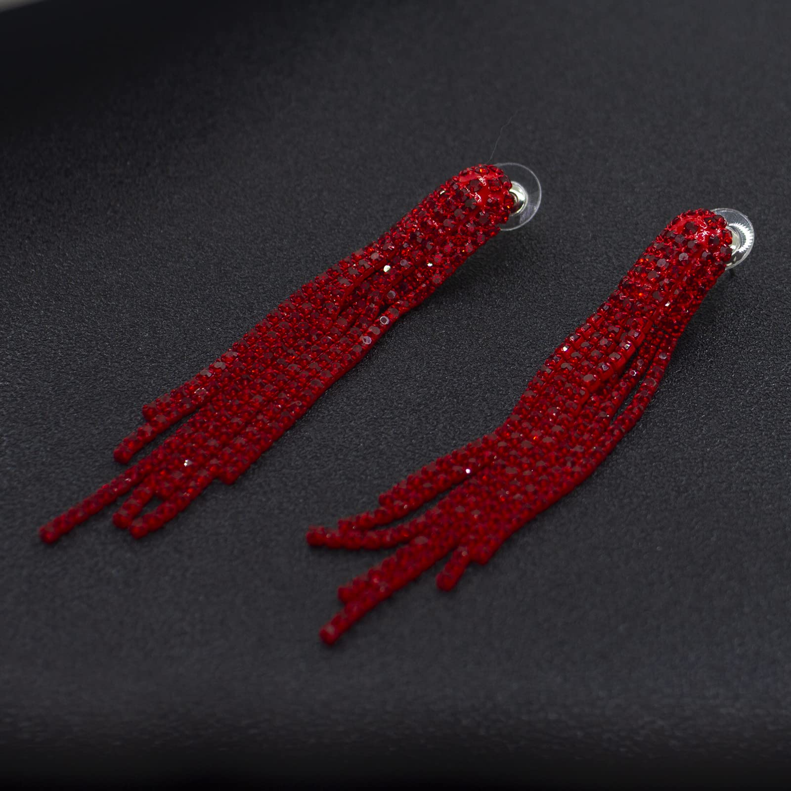 Red Chandelier Earrings for women,Long Earrings Dangle Dangling Bling Earring Crystal Rhinestone Statement Drop Tassels rhombus Earrings for Prom Fashion Jewelry