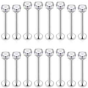 Ovxznts 14G Cheek Piercing Jewelry Stainless Steel Ashley Piercing Lip Jewelry Crystal Internally Threaded Dimple Studs Flat Tongue Rings for Women Men 14mm 9/16 inch