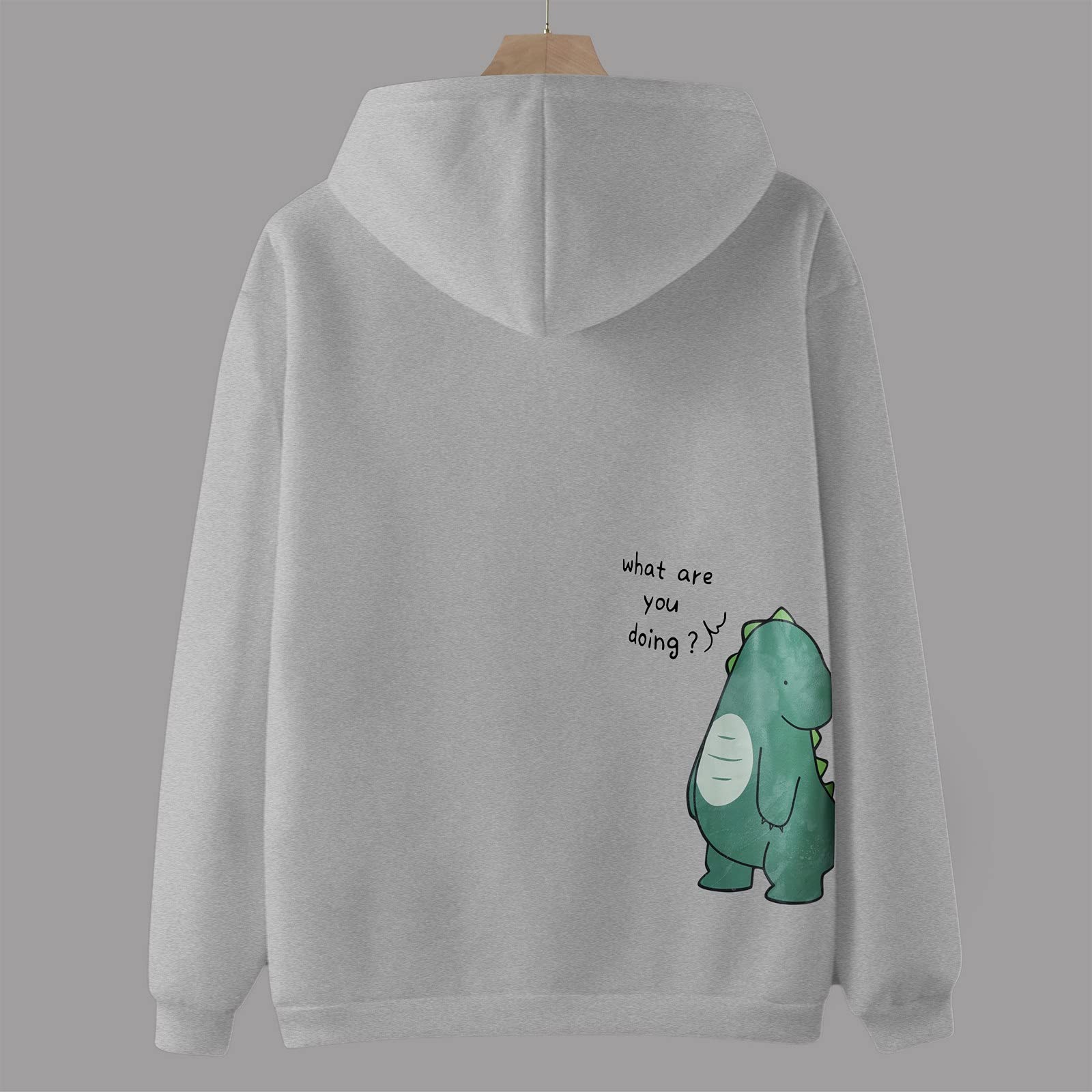 QNIHDRIZ Graphic Sweatshirts Matching Couple Sweatshirt Custom Cute Dinosaur Couple Hoodie for Boyfriend Birthdays Gift Grey