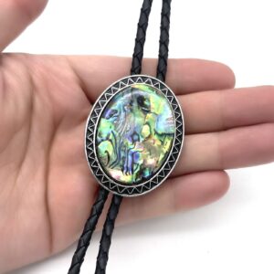 QUKE Abalone shell Pattern Bolo Tie Native Western Cowboy Genunie Leather Bola Tie Necktie for Men Women