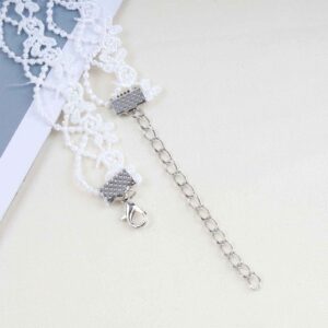 YienDoo Vintage Lace Choker Necklace White Gothic Lace Pattern Necklace Punk Tassel White Pearl Beaded Pendant Choker Princess Bridal Lace Lolita Statement Necklace Jewelry for Women Girls