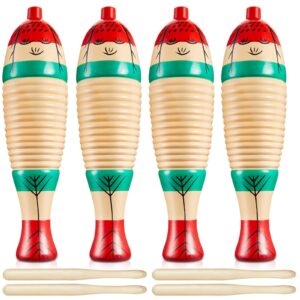 4 Sets Fish Style Guiro Instrument Wood Fish Shape Guiro Colorful Hand Percussion Instrument with Rhythm Sticks Musical Instruments for Adults