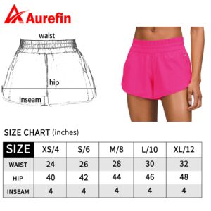 Aurefin 4'' Women's Low Waisted Running Shorts,Quick Dry Athletic Shorts with Liner and Zipper Pocket 036sonic Pink/S