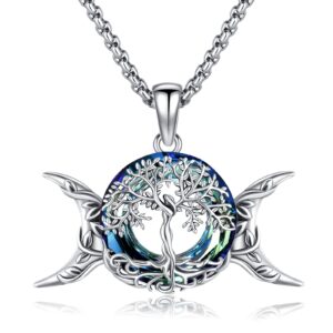 witchy jewelry for women triple moon goddess necklace blue crystal pendant tree of life necklace protection wiccan jewelry pagan amulet witch jewelry witchcraft female spiritual talisman viking irish