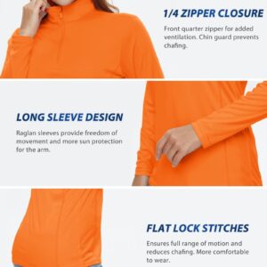 KEFITEVD Hiking Clothes for Women UV Sun Protection Shirts 1/4 Zip Pullover Athletic Tops Orange Running Shirts Long Sleeve Fishing Shirt Women