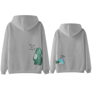 QNIHDRIZ Graphic Sweatshirts Matching Couple Sweatshirt Custom Cute Dinosaur Couple Hoodie for Boyfriend Birthdays Gift Grey