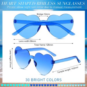 50 Pairs Heart Shaped Rimless Sunglasses Bulk Transparent Colored Love Glasses Frameless Eyewear Party Favor Women Adult(Blue, Light Blue)