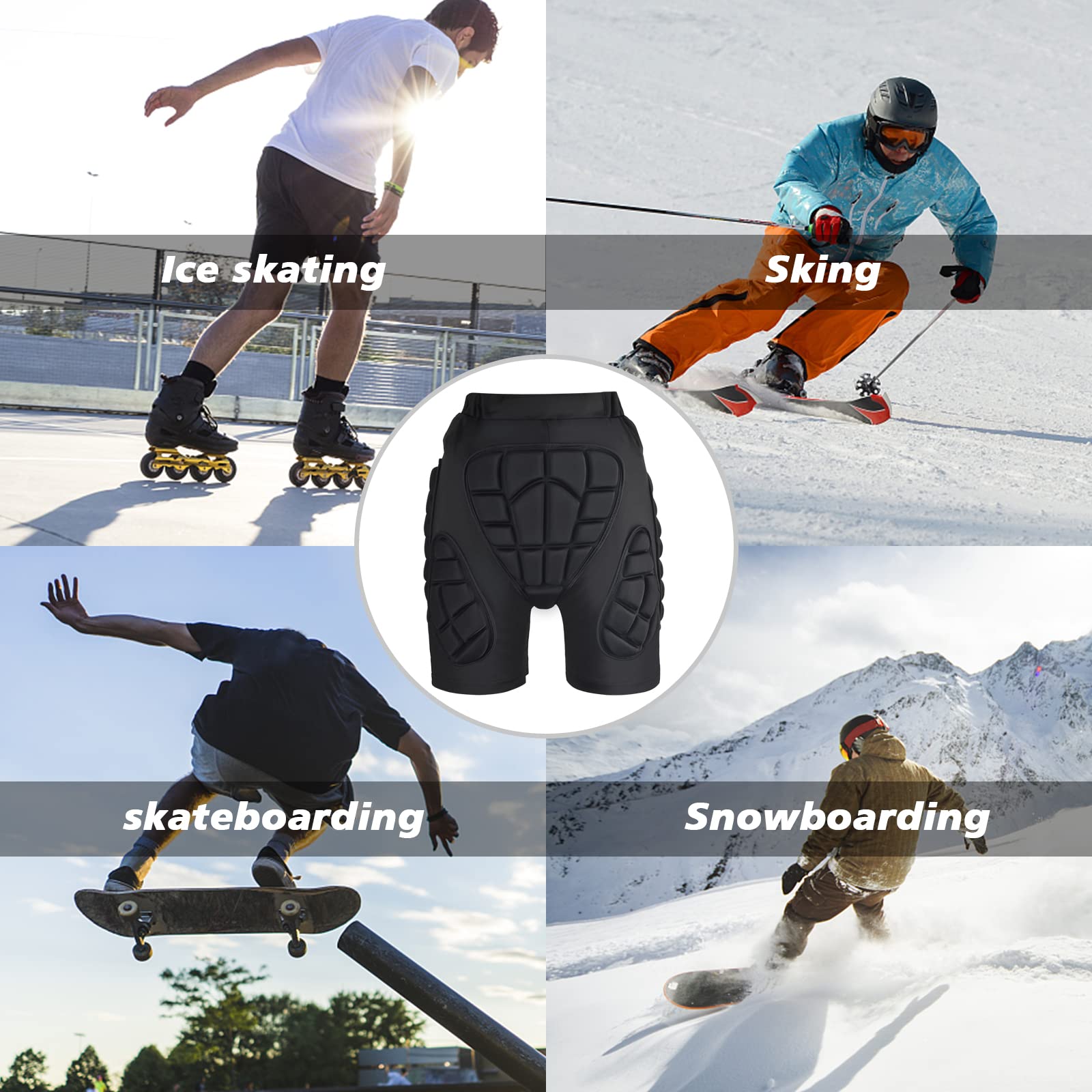 Tentock 3D Protective Hip for Snowboarding，Butt Padded Safety Impact Shorts EVA Protection Pad for Skating Outdoor（XXXL） Black