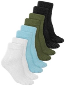 bencailor 4 pair women's toe socks colorful toe separator socks fuzzy warm five toe sock for ladies winter running(black, white, gray green, light gray)