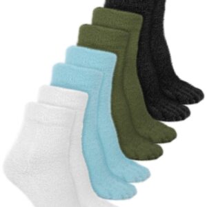 Bencailor 4 Pair Women's Toe Socks Colorful Toe Separator Socks Fuzzy Warm Five Toe Sock for Ladies Winter Running(Black, White, Gray Green, Light Gray)