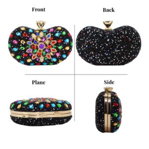 Beaded Wine Purse Clutch For Women Evening Party Rhinestone Floral Bag Elegant Handbags Luxury Brands Wallet (Black)