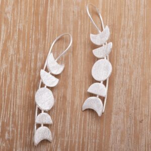 NOVICA Artisan Handmade Sterling Silver Drop Earrings Mooninspired from Bali No Stone Indonesia Modern [2 in L x 0.4 in W x 0.1 in D] ' Moon Time'