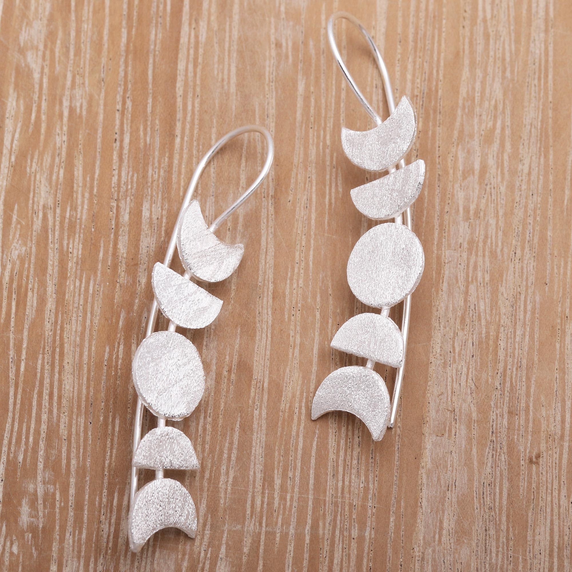 NOVICA Artisan Handmade Sterling Silver Drop Earrings Mooninspired from Bali No Stone Indonesia Modern [2 in L x 0.4 in W x 0.1 in D] ' Moon Time'