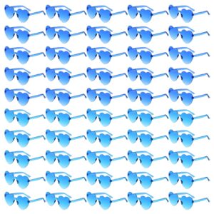 50 Pairs Heart Shaped Rimless Sunglasses Bulk Transparent Colored Love Glasses Frameless Eyewear Party Favor Women Adult(Blue, Light Blue)