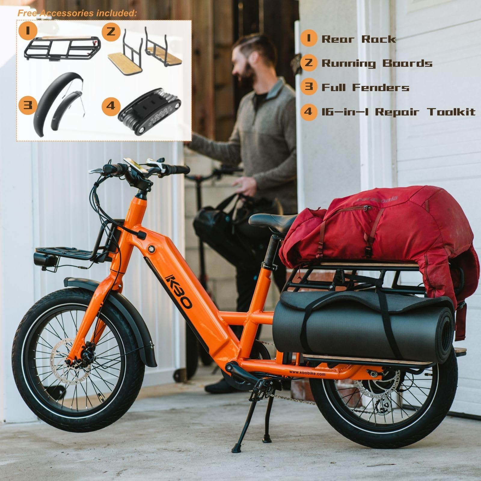 KBO Ranger Electric Bike 750W Cargo Ebike 48V 17.5Ah/840Wh Removable Battery 60Mi+ Range 400LBS Payload Capacity 20"x3" Fat Tire ebike 25mph 86Nm 7-Speed Cargo Bicycle 0-5 Level Pedal Assist