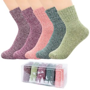 warm socks for women winter wool socks soft fuzzy socks thick fluffy cozy socks thermal home sleep socks with gift box boot socks 5 pairs solid color 1