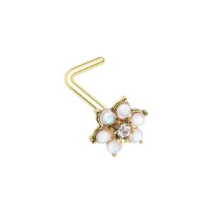 covet jewelry golden opal flower l-shape nose ring