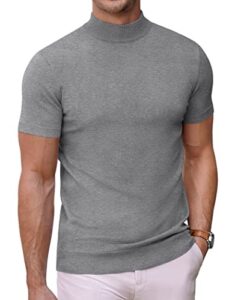 coofandy mens grey mock turtleneck tops short sleeve knitted t-shirts basic thermal pullover sweater x-large