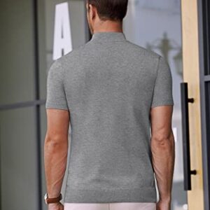 COOFANDY Mens Grey Mock Turtleneck Tops Short Sleeve Knitted T-Shirts Basic Thermal Pullover Sweater X-Large