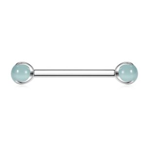 FUNLMO 14G Nipple Rings Nipple Piercings Tongue Rings Tongue Piercings G23 Titanium Nipple Jewelry Nipple Barbells Nipple Piercing Jewelry Straight Barbell 16mm Green Imitation Jade Nipple Bars