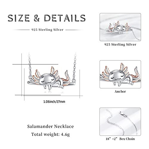 Axolotl Necklace for Women Cute 925 Sterling Silver Axolotl Necklace Gifts Animal Pendant Mexican Axolotls Jewelry Gift