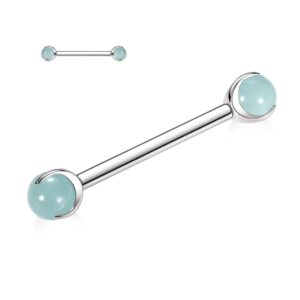 funlmo 14g nipple rings nipple piercings tongue rings tongue piercings g23 titanium nipple jewelry nipple barbells nipple piercing jewelry straight barbell 16mm green imitation jade nipple bars