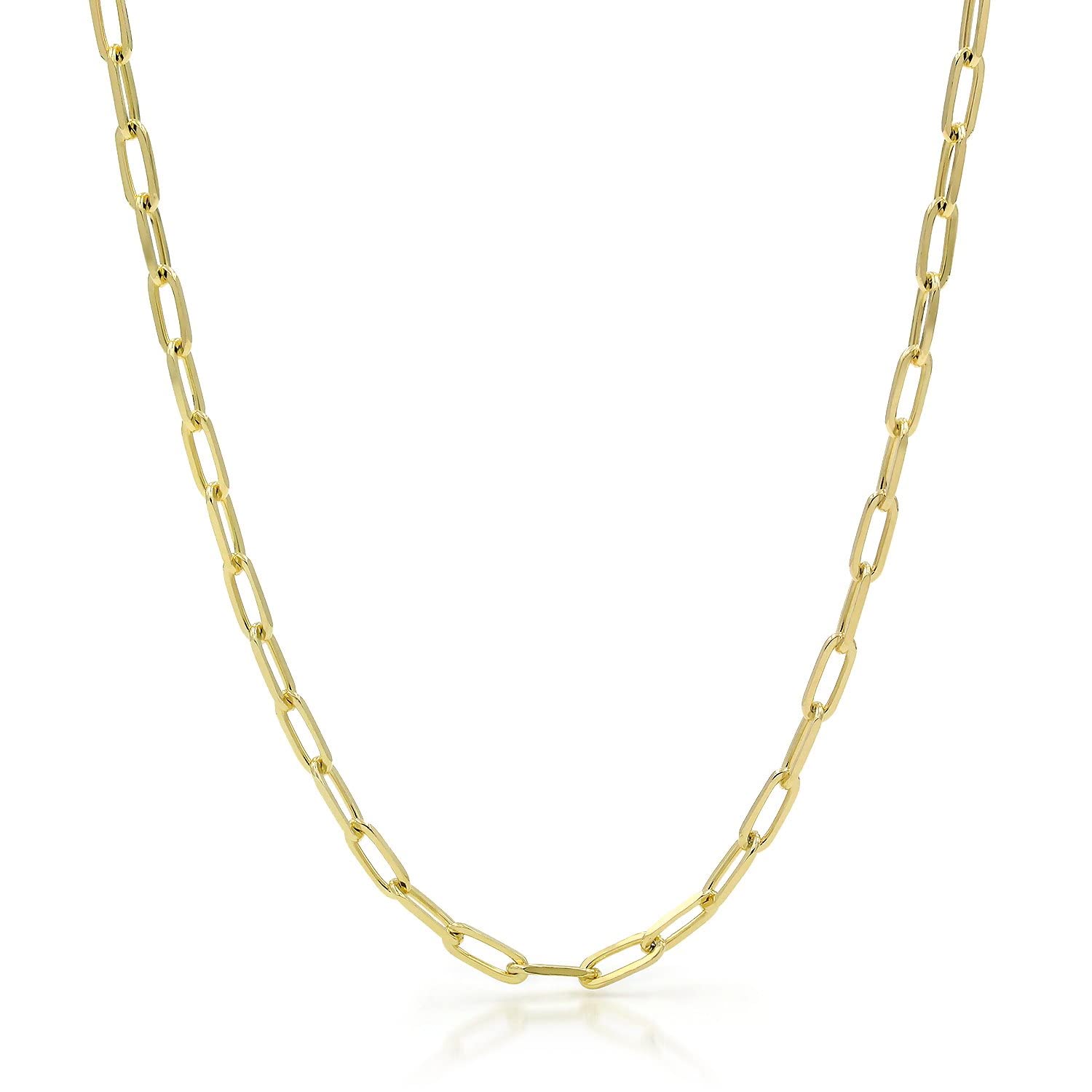 Nuragold 14k Yellow Gold 4mm Paperclip Elongated Rolo Cable Link Chain Pendant Necklace, Womens Jewelry Lobster Clasp 16" 18" 20" 22" 24"