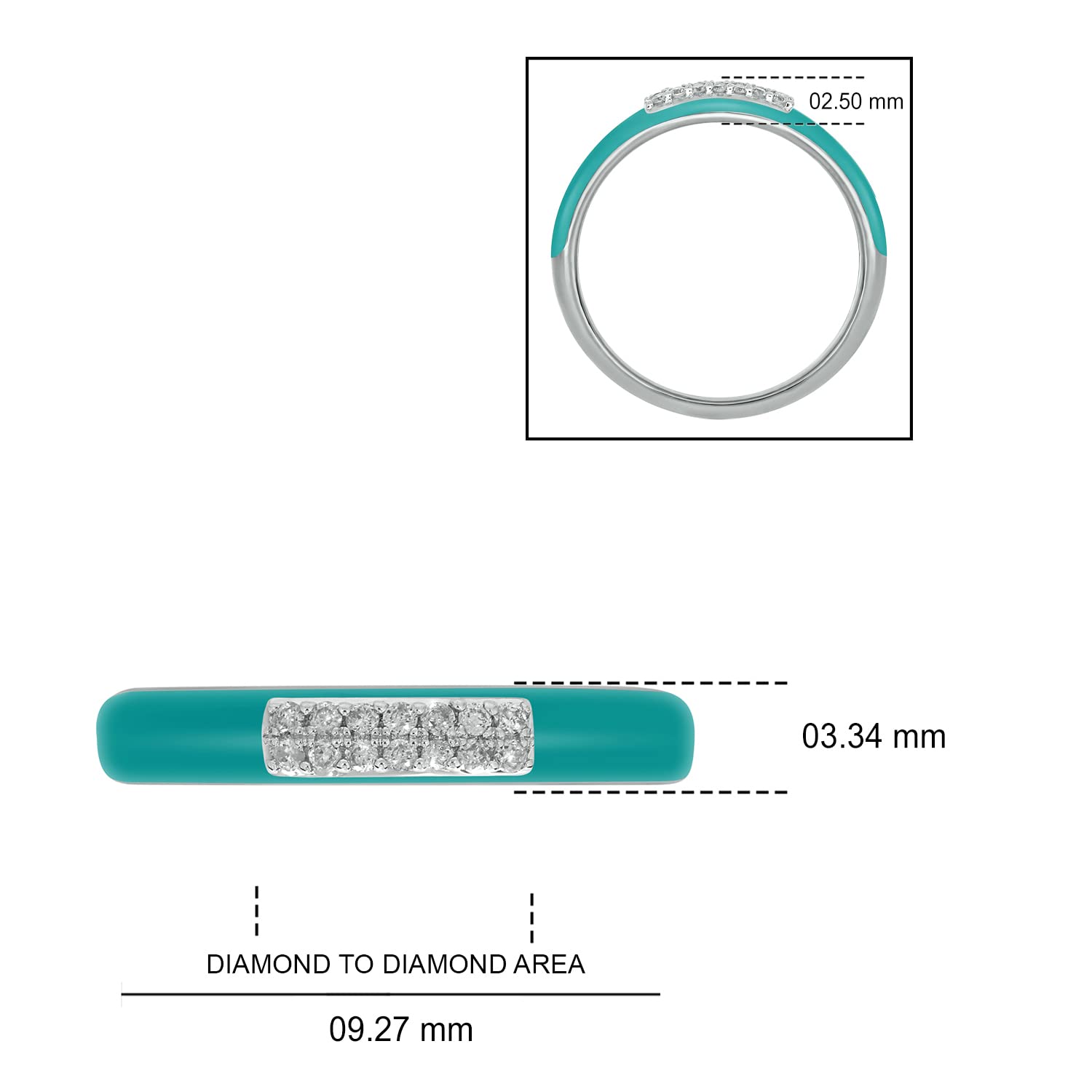 Cali Trove 1/10cttw Diamond and Enamel Stackable Fashion Ring for Women in 925 Sterling Silver, Women's Turquoise Colored Enamel Stacking Ring with Diamond Accent in Silver,5