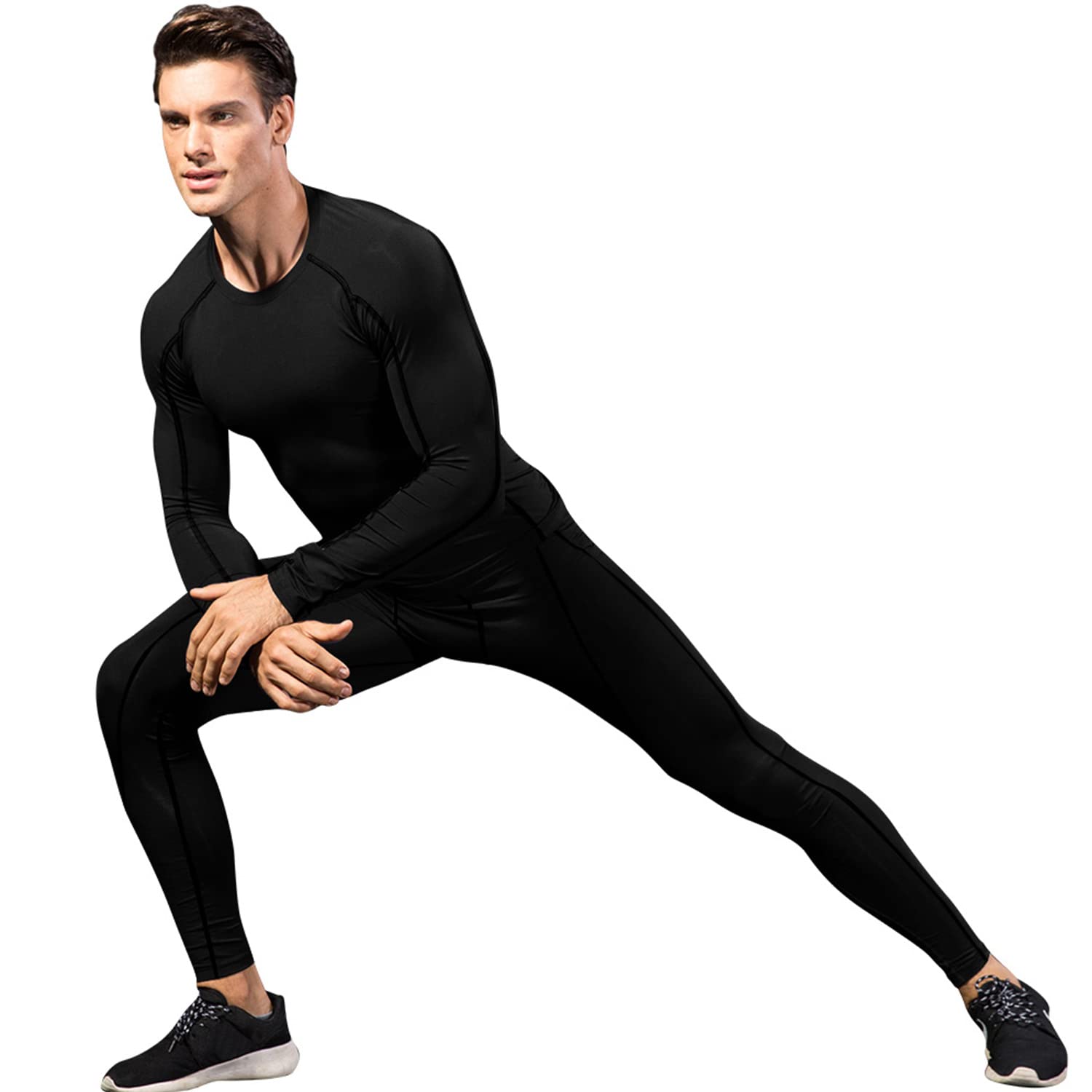 WRAGCFM Men's Long Sleeve Compression Shirts, Athletic Running T-Shirt Cool Dry Workout Base Layer Top（Black，L）