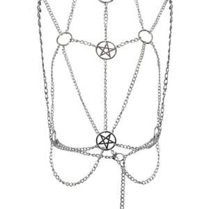 Gothic Body Chain Star Choker Tops Spike Rivet Necklace Punk Silver Leather Ring Rave Black Leather Bra Caged Harness Bra Chains