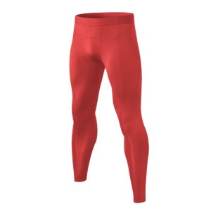 WRAGCFM Men's Compression Pants Cool Dry Athletic Workout Leggings Running Active Sports Tights Base Layer(Red, M)