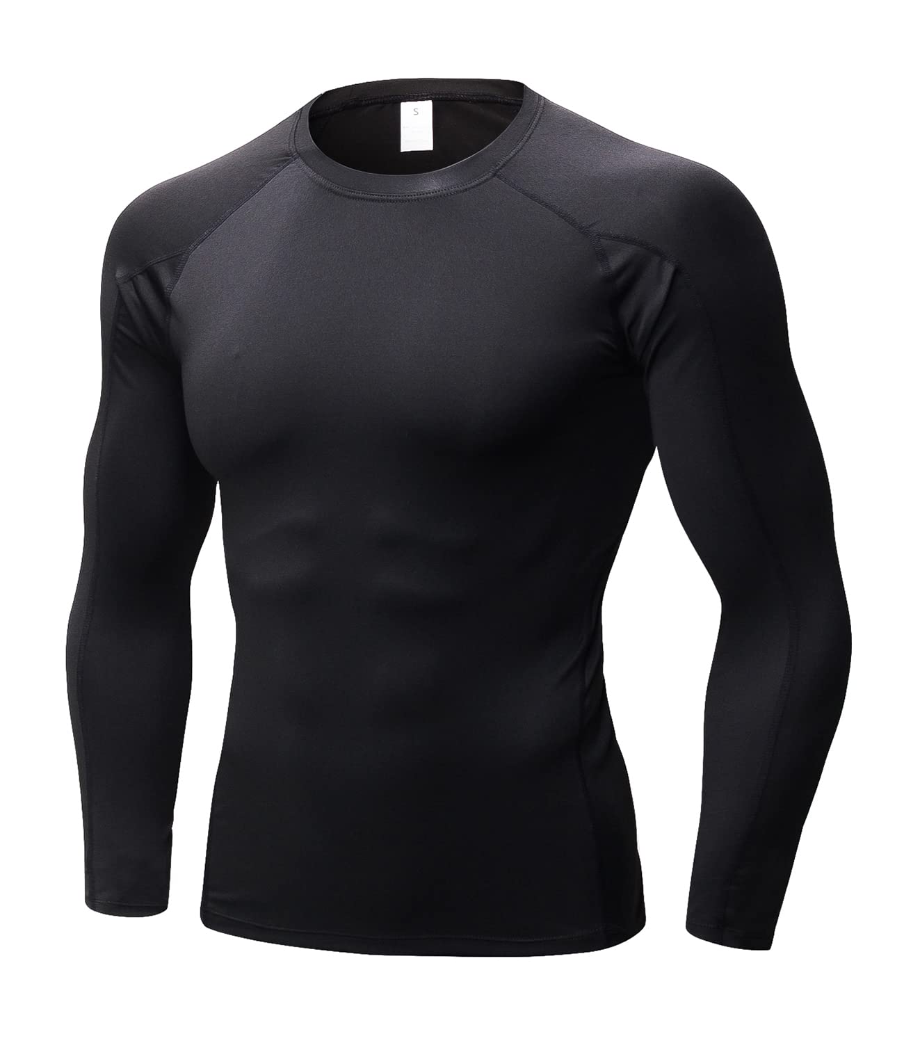 WRAGCFM Men's Long Sleeve Compression Shirts, Athletic Running T-Shirt Cool Dry Workout Base Layer Top（Black，L）