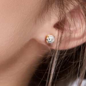 Princess Collection - "Everyday I'm Sparkling" - 5.5 mm (2.3 Carat/Pair) Cubic Zirconia 22K Gold-Plated Stud Earrings For Sensitive Ears