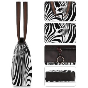 Zebra Animal Print Large Totes Top Handle Purse Women Shoulder Bag, Zebra Pattern Tote Bag with Zipper Handbag for Travel School Girls