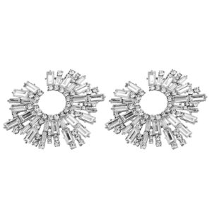 wiwpar fashion crystal big statement off-white earrings for women sparkly round shape earrings bohemian pave rhinestone earrings jewelry for women brides(off-white)