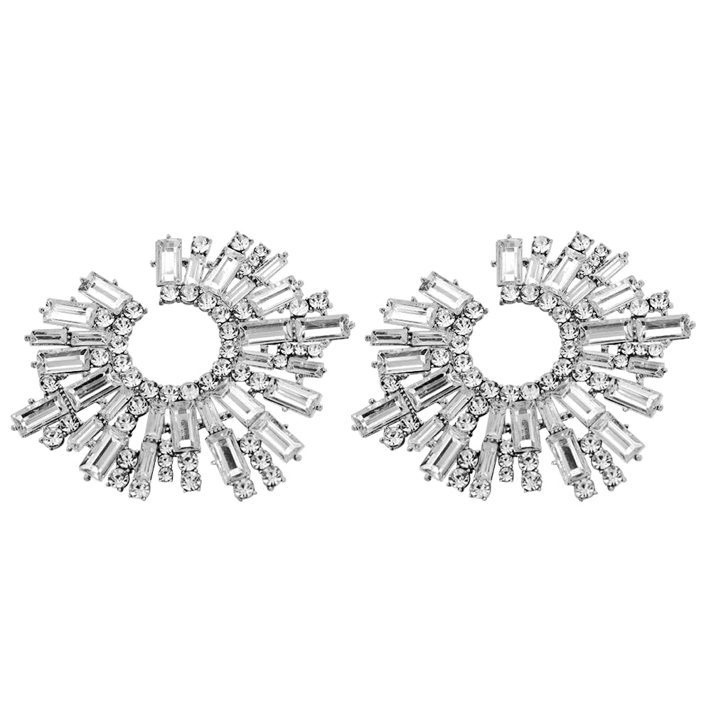 Wiwpar Fashion Crystal Big Statement Off-White Earrings for Women Sparkly Round Shape Earrings Bohemian Pave Rhinestone Earrings Jewelry for Women Brides(off-white)