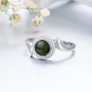 BETHZA Ammonite jewelry Ammolite Ring 925 Sterling Silver Ruond Natural Gemstone Rings for Women, Jewellery