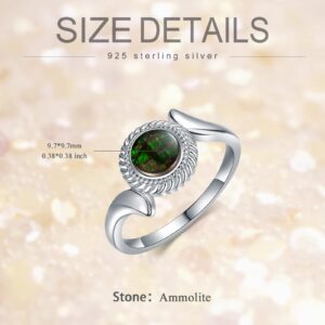 BETHZA Ammonite jewelry Ammolite Ring 925 Sterling Silver Ruond Natural Gemstone Rings for Women, Jewellery