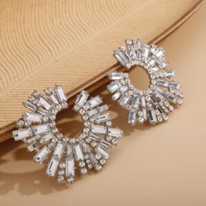 Wiwpar Fashion Crystal Big Statement Off-White Earrings for Women Sparkly Round Shape Earrings Bohemian Pave Rhinestone Earrings Jewelry for Women Brides(off-white)